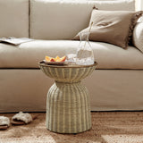 Girona Round Rattan Side Table in Burnished Brass Natural
