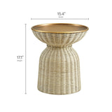 Girona Round Rattan Side Table in Burnished Brass Natural