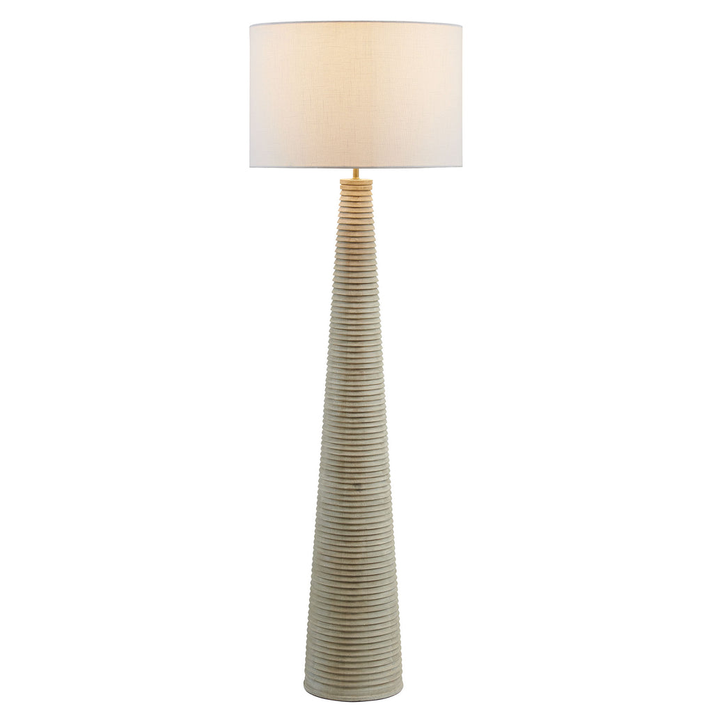 Saylor Carved Ribbed Wood Floor Lamp With Drum Shade by Furniture for America