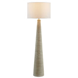 Killarney Carved Ribbed Wood Floor Lamp With Drum Shade in White Gray