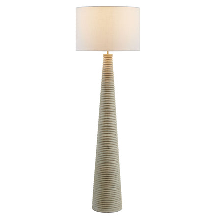 Saylor Carved Ribbed Wood Floor Lamp With Drum Shade in White Gray
