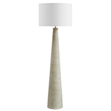 Killarney Carved Ribbed Wood Floor Lamp With Drum Shade in White Gray