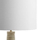 Killarney Carved Ribbed Wood Floor Lamp With Drum Shade in White Gray