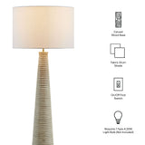 Killarney Carved Ribbed Wood Floor Lamp With Drum Shade in White Gray