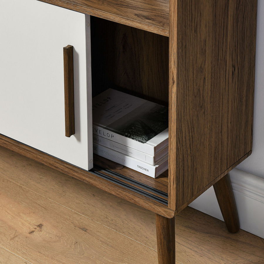 Emery 45" Bookcase with Sliding Doors in Walnut Linen