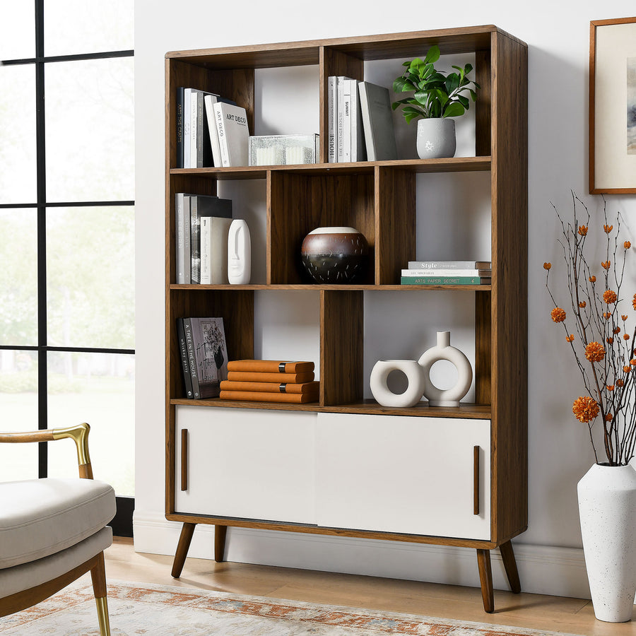 Emery 45" Bookcase with Sliding Doors in Walnut Linen