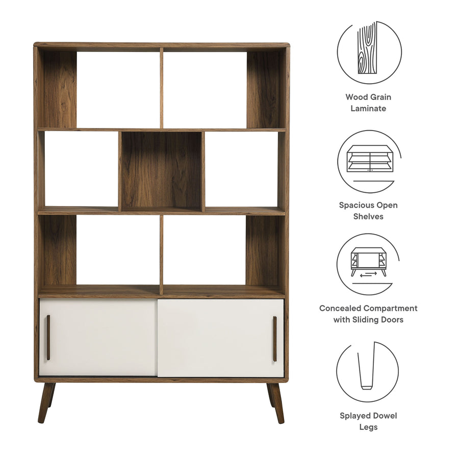 Emery 45" Bookcase with Sliding Doors in Walnut Linen