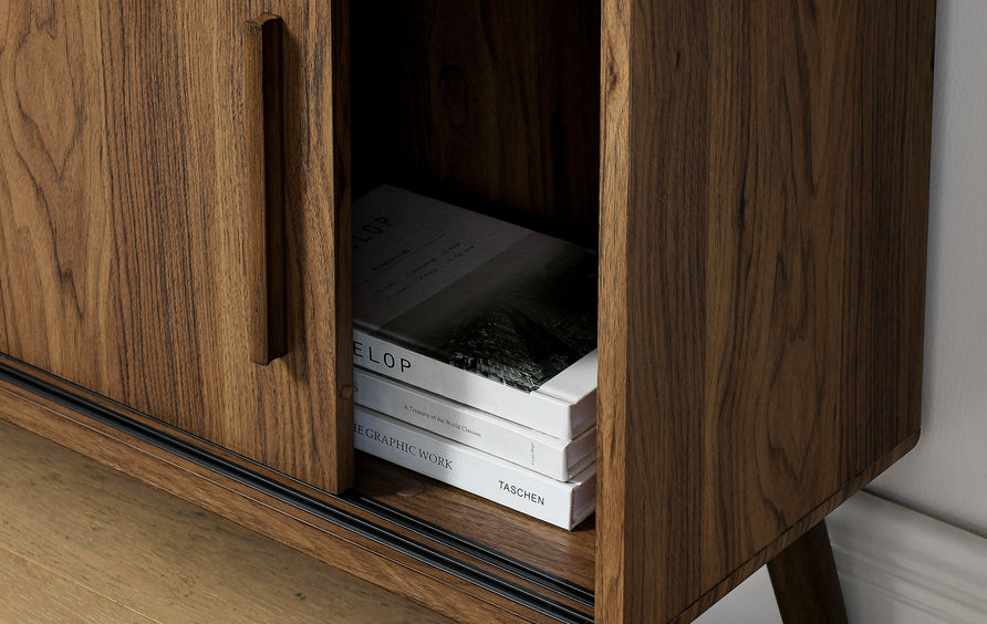 Emery 45" Bookcase with Sliding Doors in Walnut