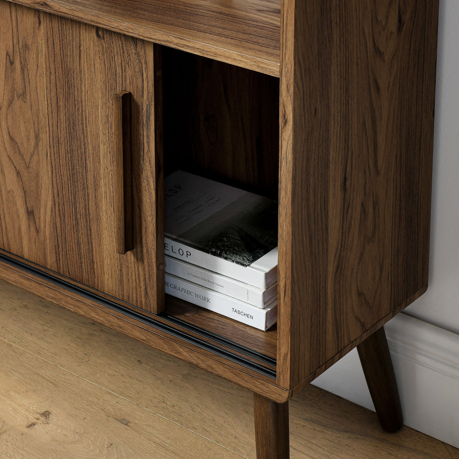Emery 45" Bookcase with Sliding Doors in Walnut