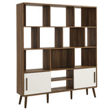 Emery 59" Bookcase with Sliding Doors in Walnut Linen