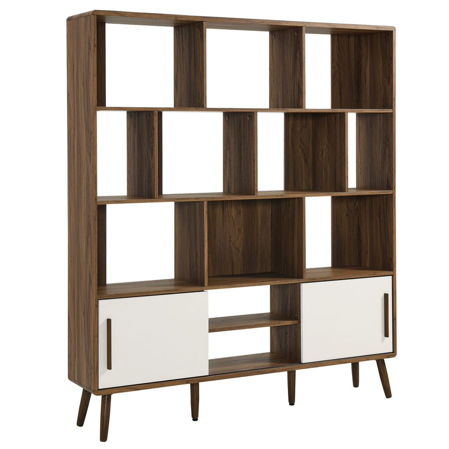 Emery 59" Bookcase with Sliding Doors in Walnut Linen
