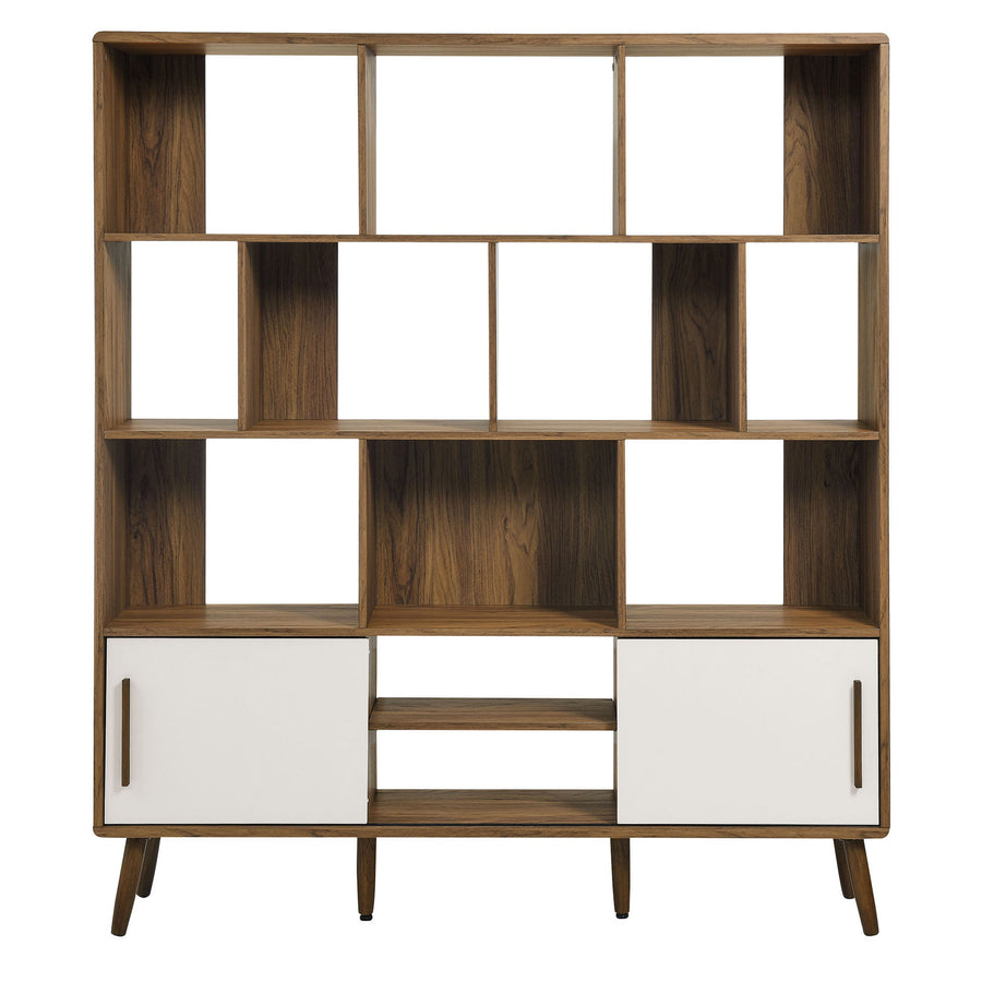 Emery 59" Bookcase with Sliding Doors in Walnut Linen