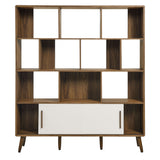 Emery 59" Bookcase with Sliding Doors in Walnut Linen