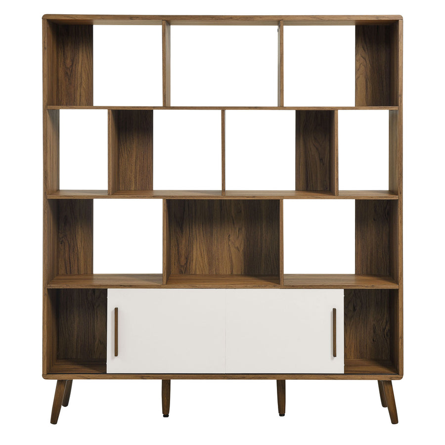 Emery 59" Bookcase with Sliding Doors in Walnut Linen