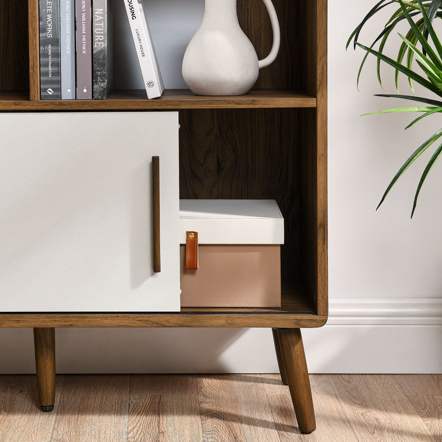 Emery 59" Bookcase with Sliding Doors in Walnut Linen