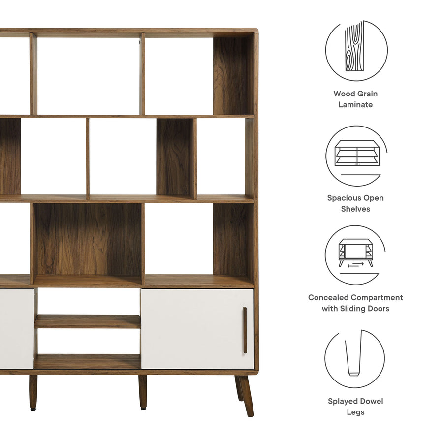 Emery 59" Bookcase with Sliding Doors in Walnut Linen