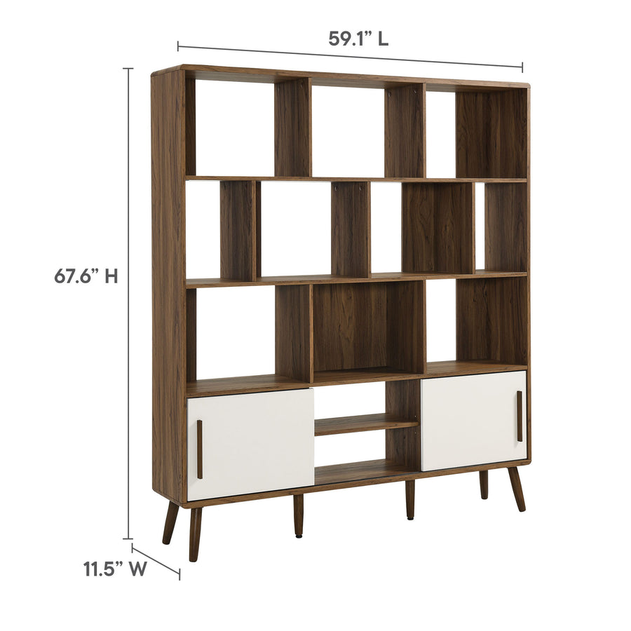 Emery 59" Bookcase with Sliding Doors in Walnut Linen