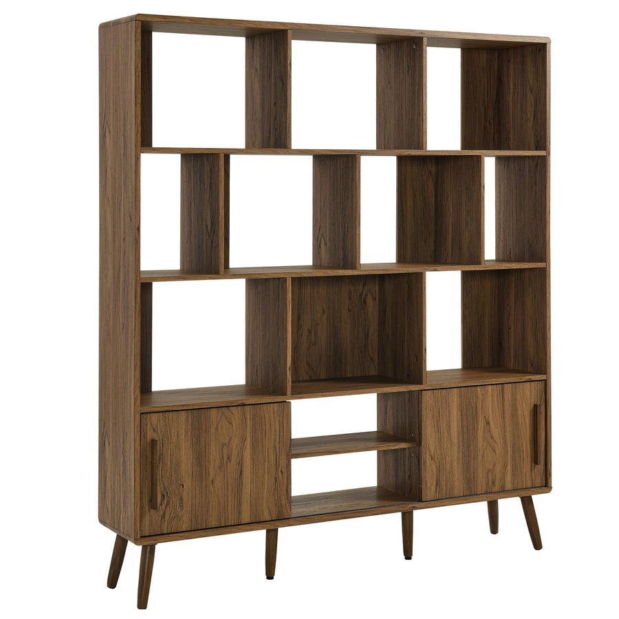 Emery 59" Bookcase with Sliding Doors in Walnut