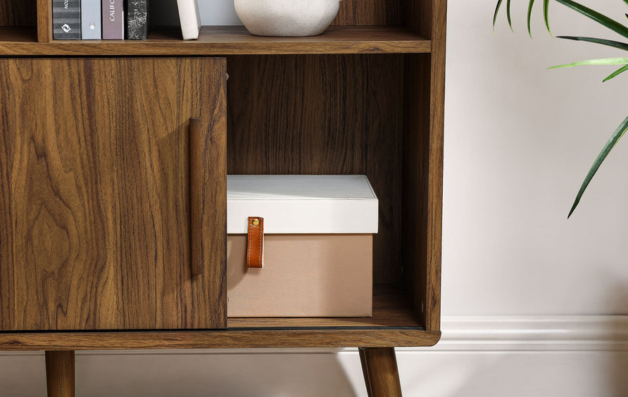 Emery 59" Bookcase with Sliding Doors in Walnut