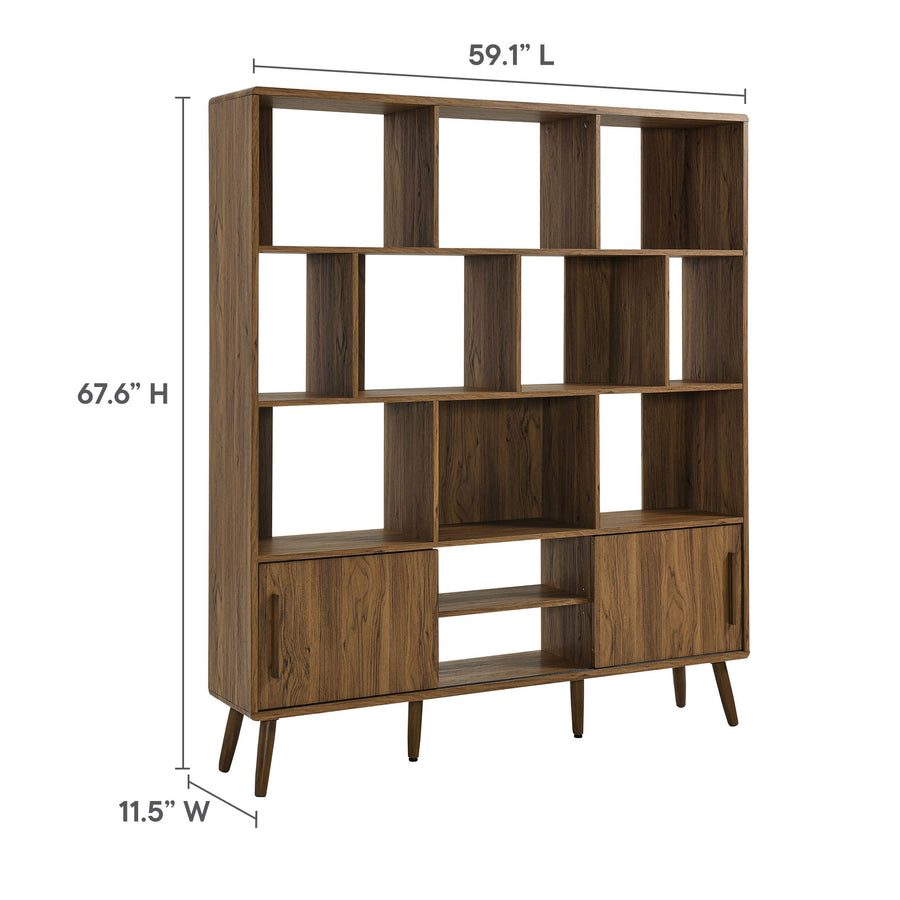 Emery 59" Bookcase with Sliding Doors in Walnut