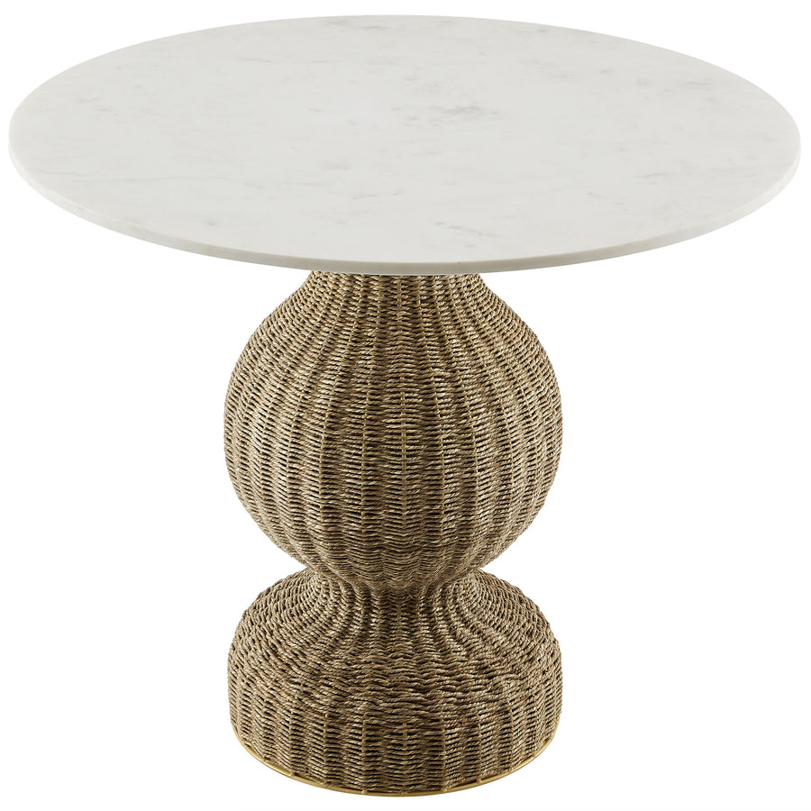 Vansbro 36" Marble and Seagrass Dining Table in White Natural