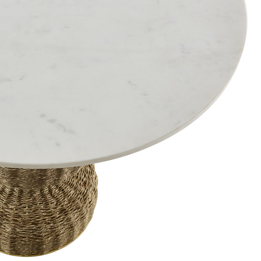 Vansbro 36" Marble and Seagrass Dining Table in White Natural