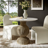 Vansbro 36" Marble and Seagrass Dining Table in White Natural