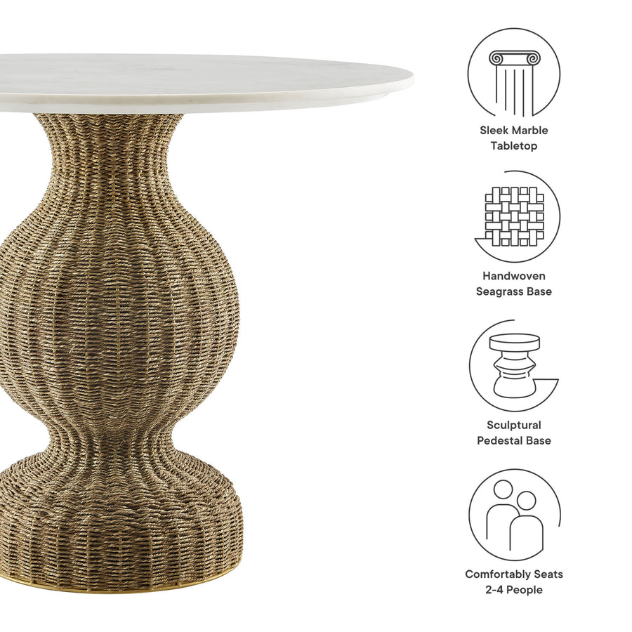 Vansbro 36" Marble and Seagrass Dining Table in White Natural
