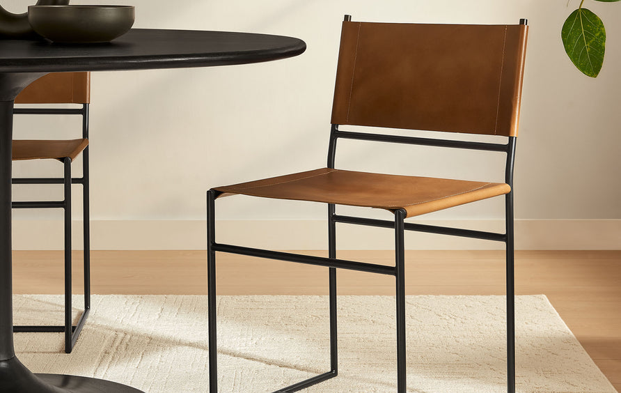 Mogeltonder Leather and Metal Dining Chair in Tan