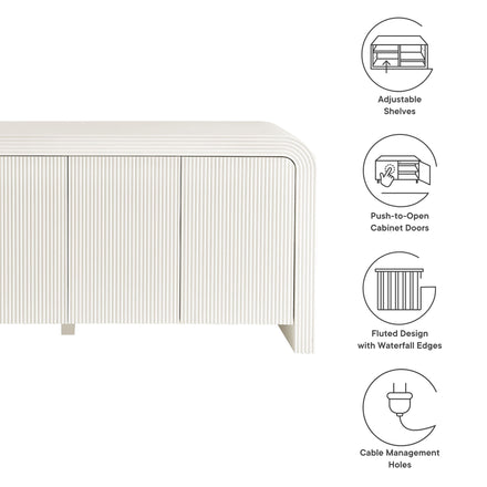 Waterflute 70" Fluted Sideboard Cabinet in White Matte