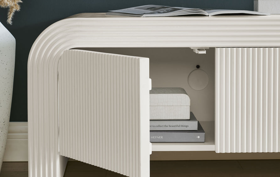 Odette 68" Fluted TV Stand in White Matte