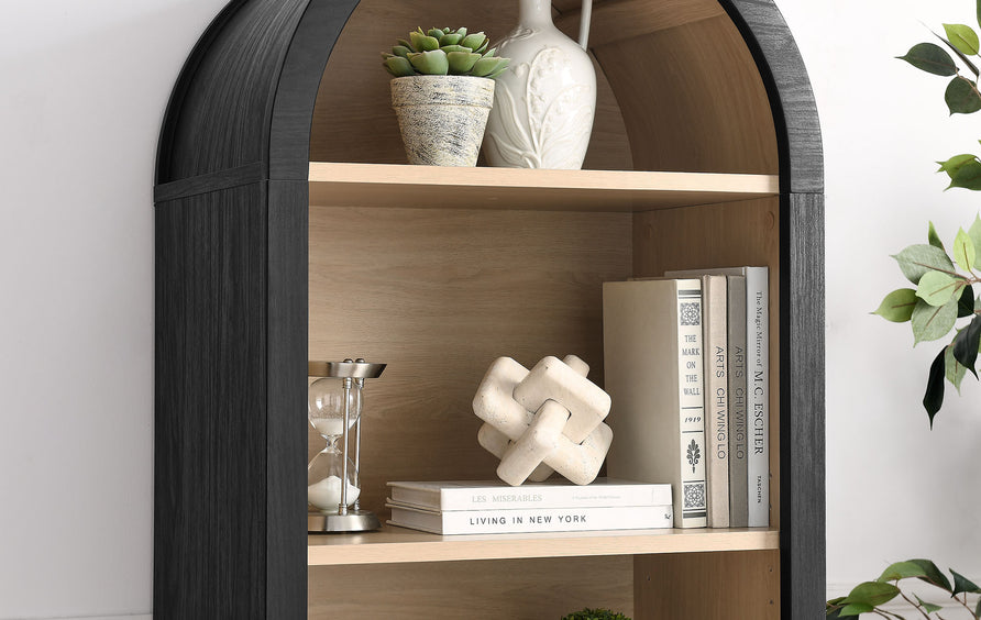 Citron Arched Narrow Bookcase Display Cabinet in Black