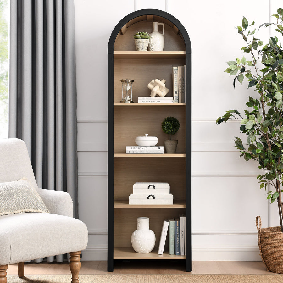 Citron Arched Narrow Bookcase Display Cabinet in Black