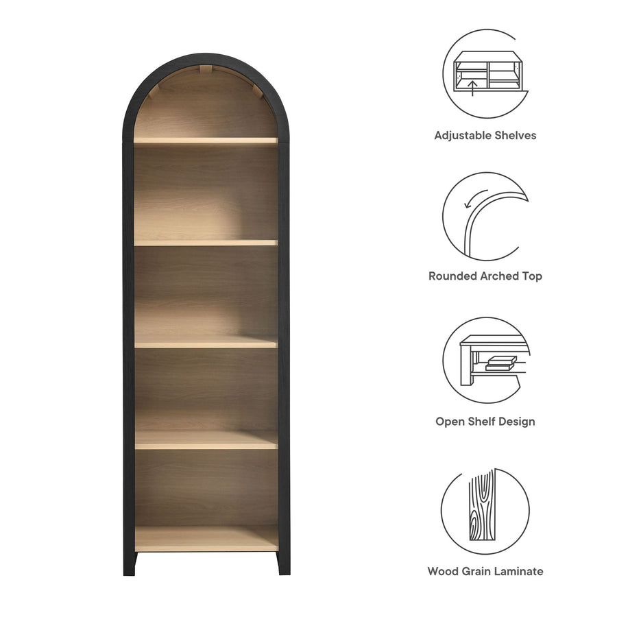 Citron Arched Narrow Bookcase Display Cabinet in Black