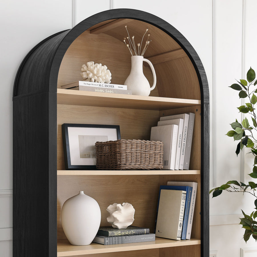 Citron Arched Wide Bookcase Display Cabinet in Black