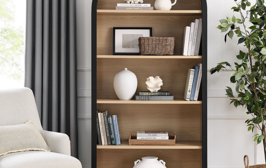 Citron Arched Wide Bookcase Display Cabinet in Black