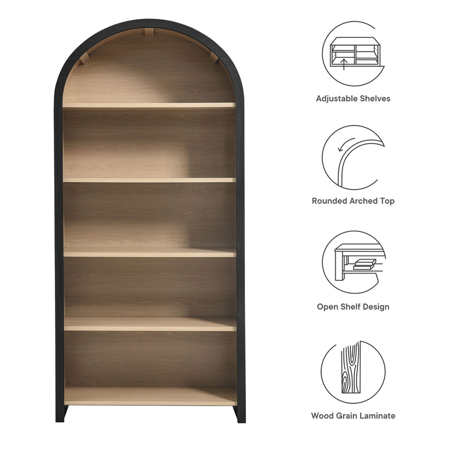 Citron Arched Wide Bookcase Display Cabinet in Black