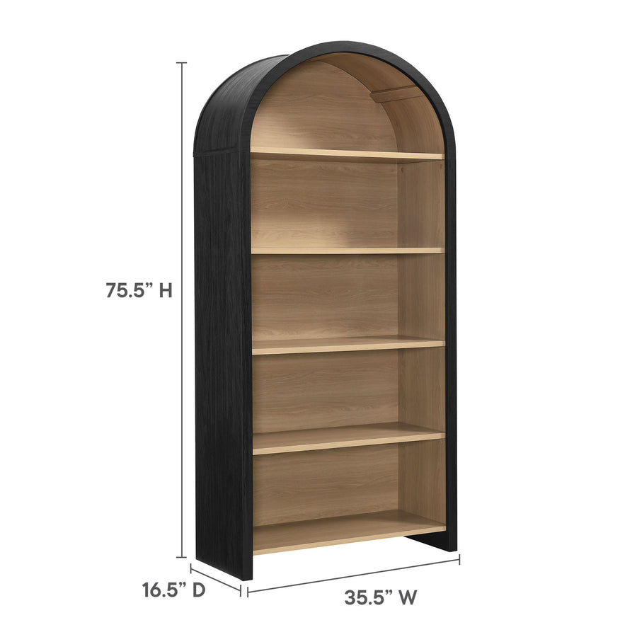 Citron Arched Wide Bookcase Display Cabinet in Black
