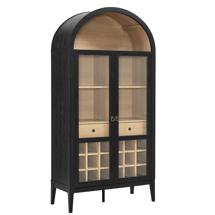 Percale Arched Bar Cabinet in Black Oak