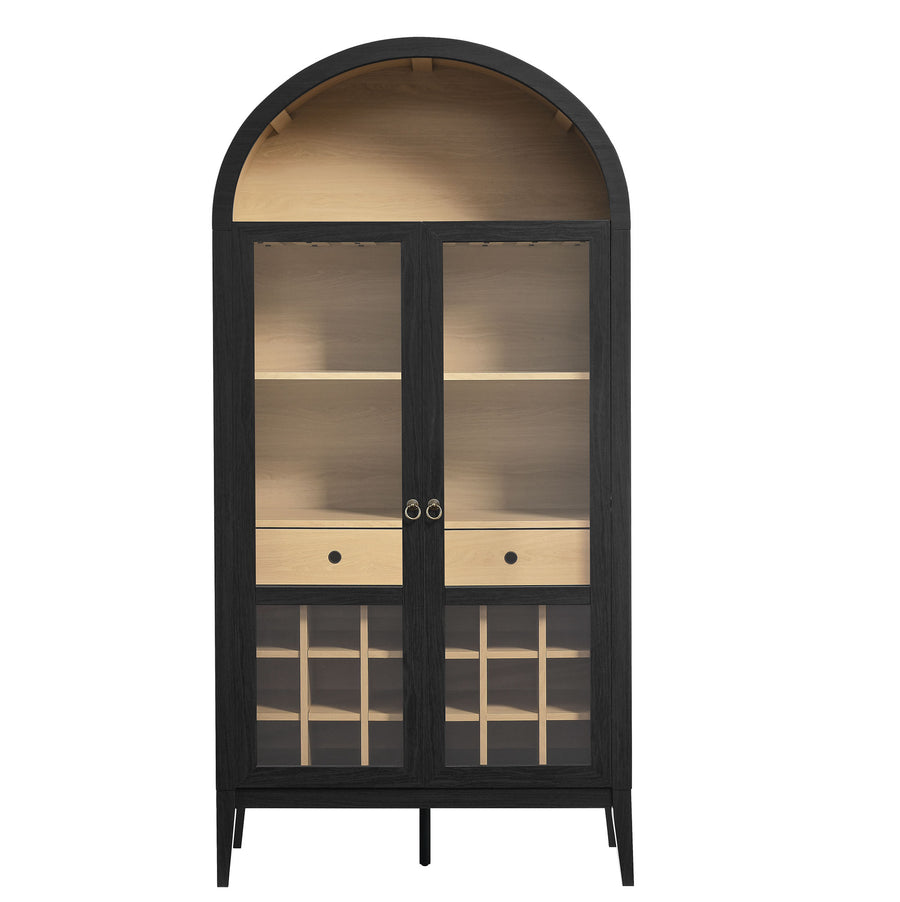 Percale Arched Bar Cabinet in Black Oak