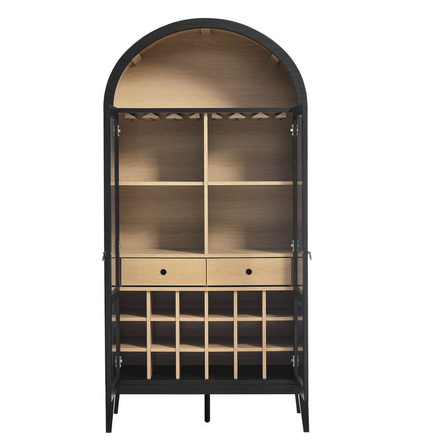 Percale Arched Bar Cabinet in Black Oak