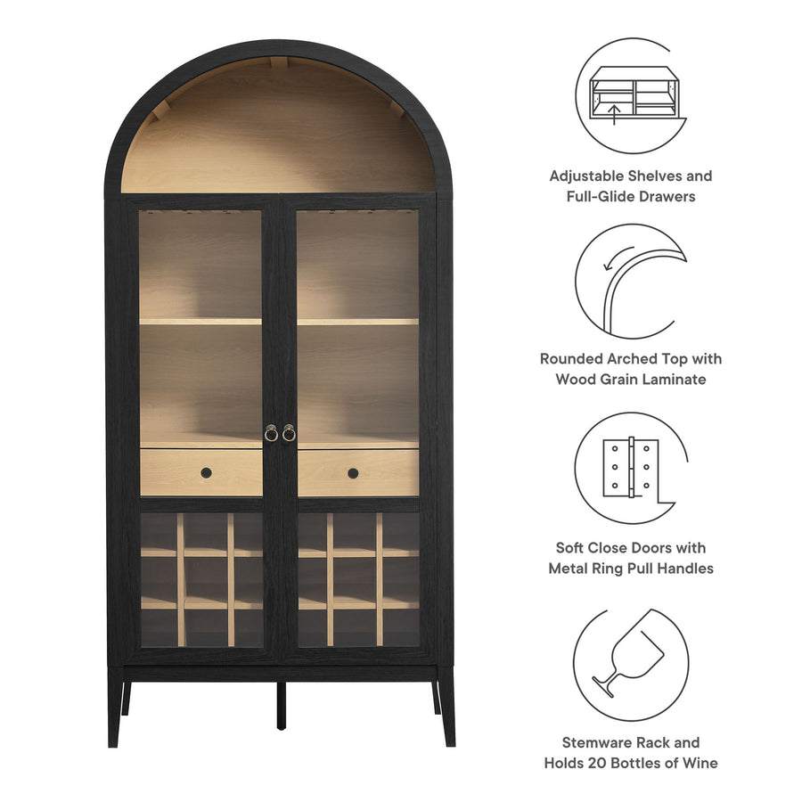 Percale Arched Bar Cabinet in Black Oak