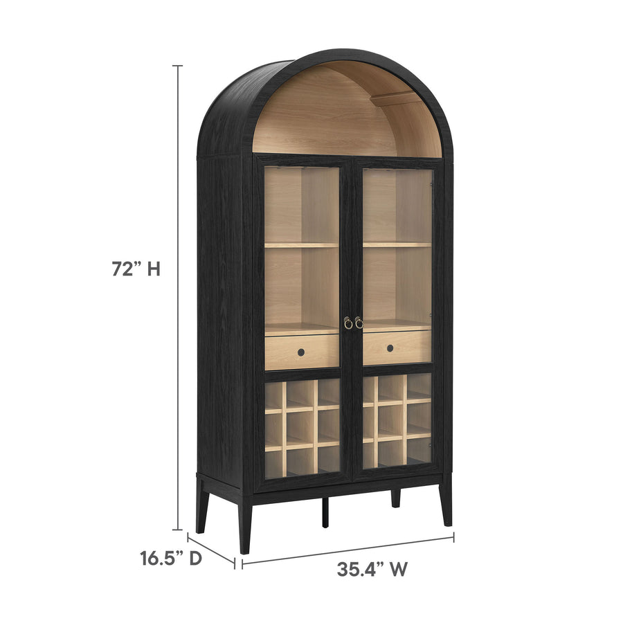 Percale Arched Bar Cabinet in Black Oak