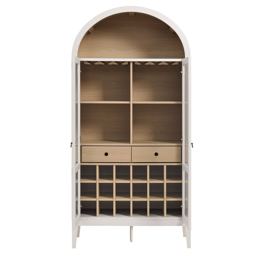 Percale Arched Bar Cabinet in Ivory Oak