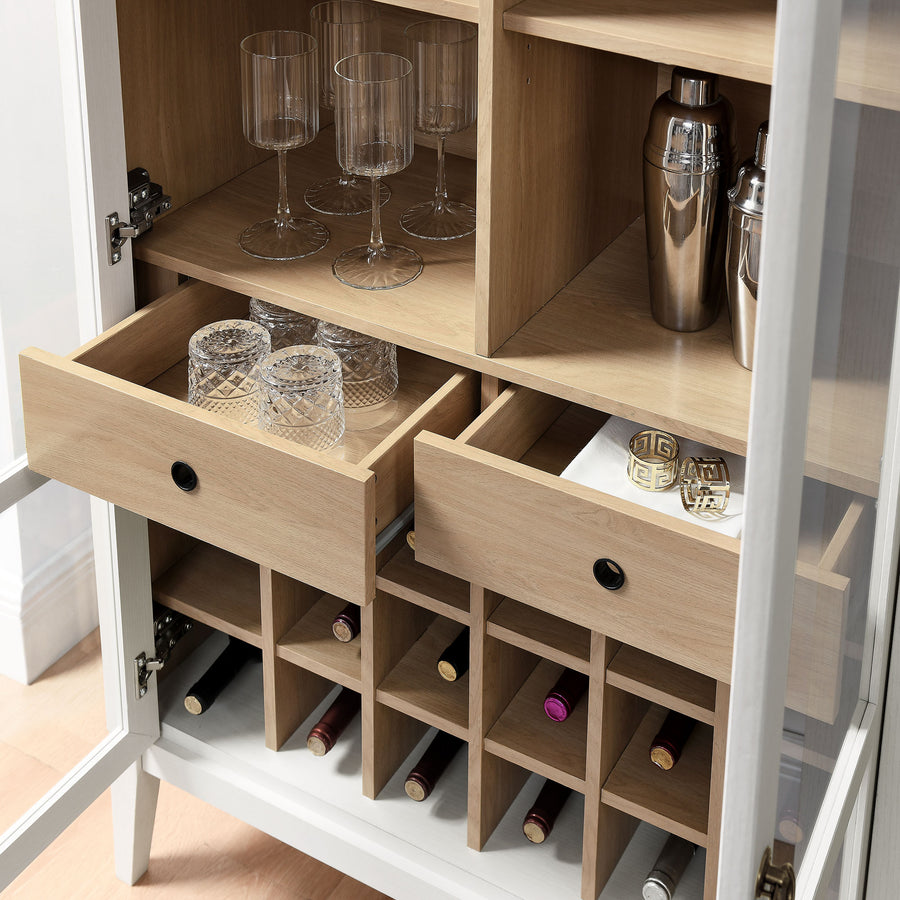 Percale Arched Bar Cabinet in Ivory Oak