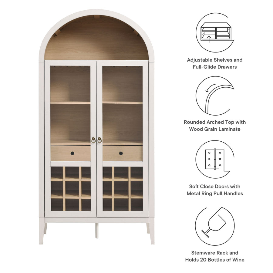 Percale Arched Bar Cabinet in Ivory Oak