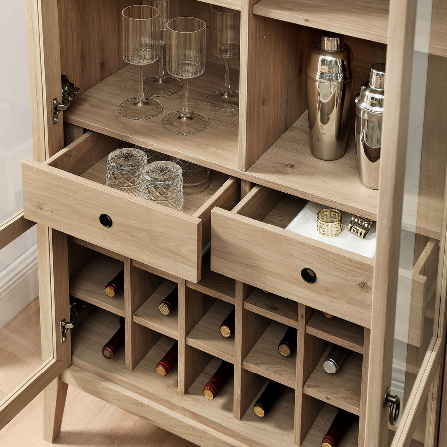 Percale Arched Bar Cabinet in Light Oak