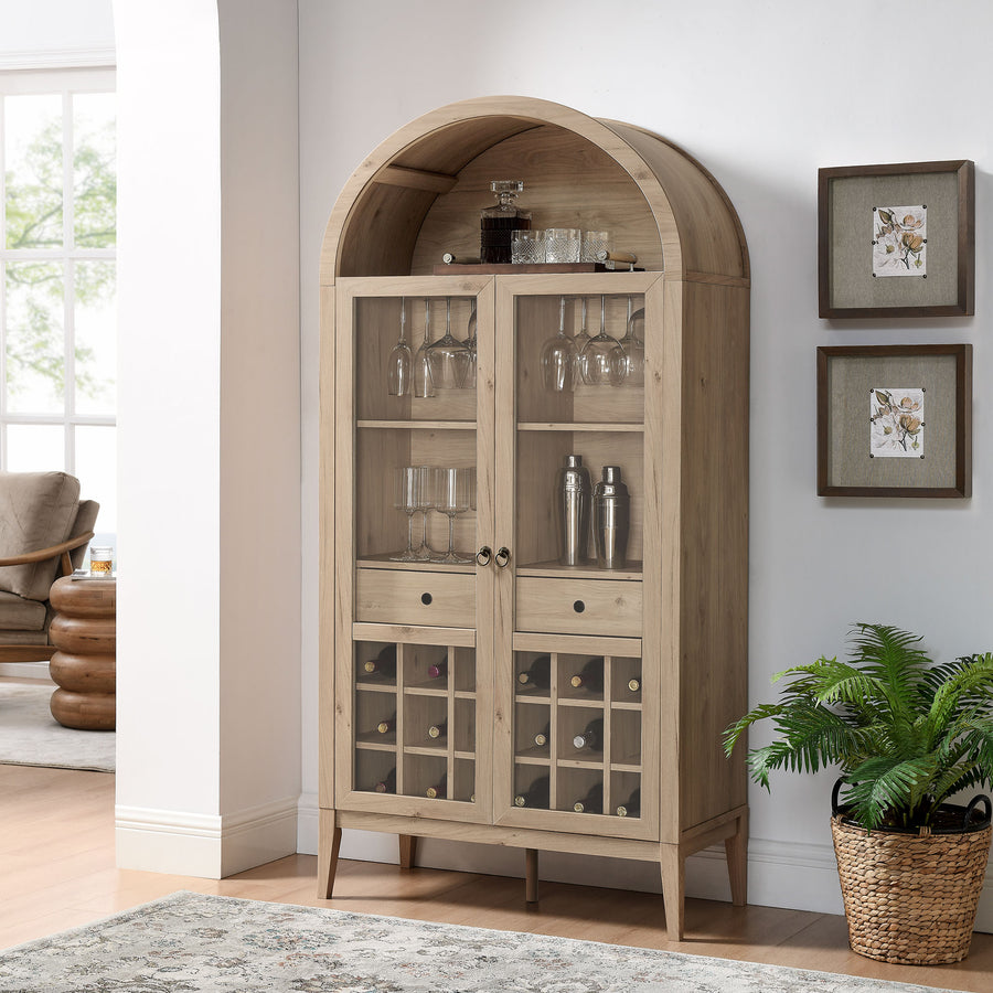 Percale Arched Bar Cabinet in Light Oak
