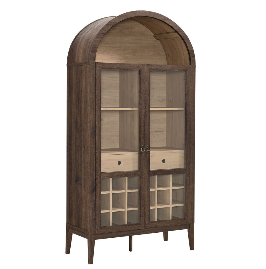 Percale Arched Bar Cabinet in Walnut Light Oak