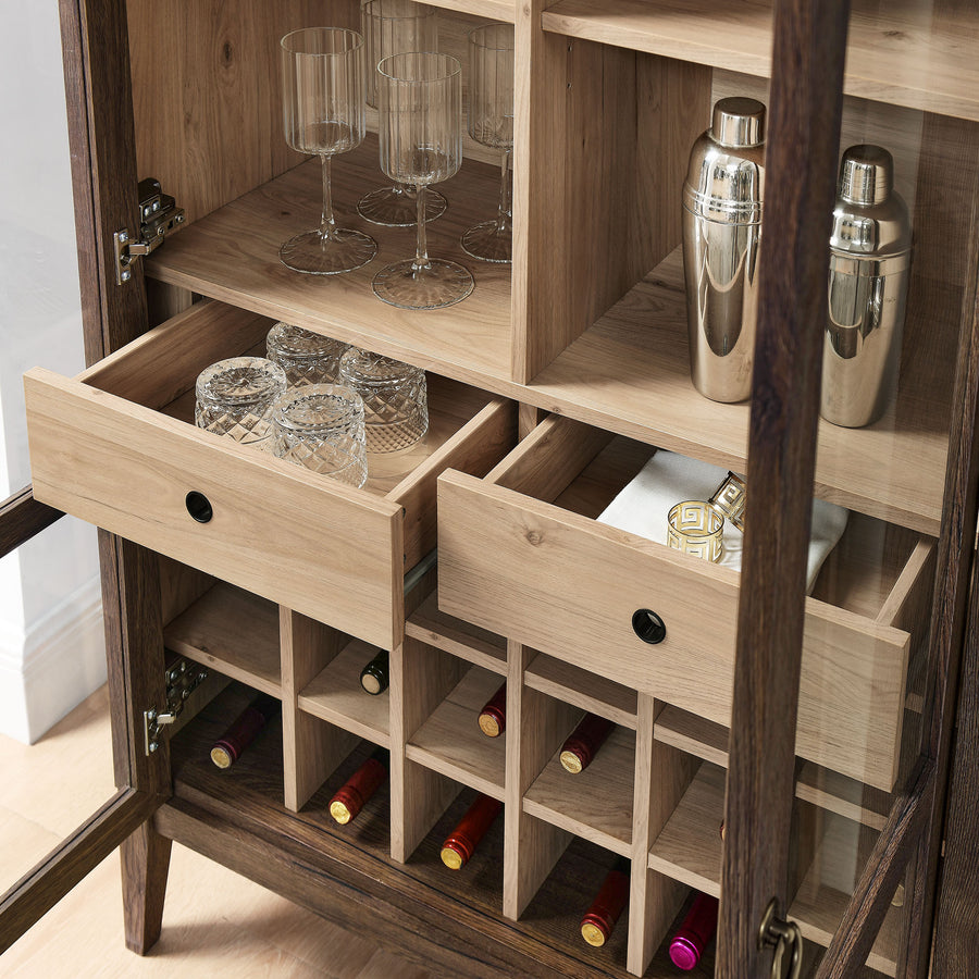 Percale Arched Bar Cabinet in Walnut Light Oak